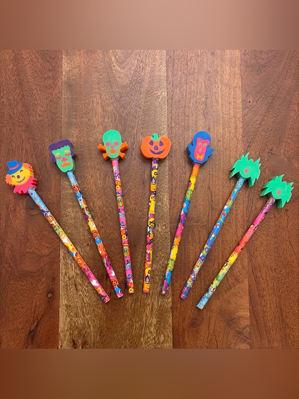 Vintage Lisa Frank Halloween Pencils Lot 7 Giant Eraser Toppers Rare 90s School